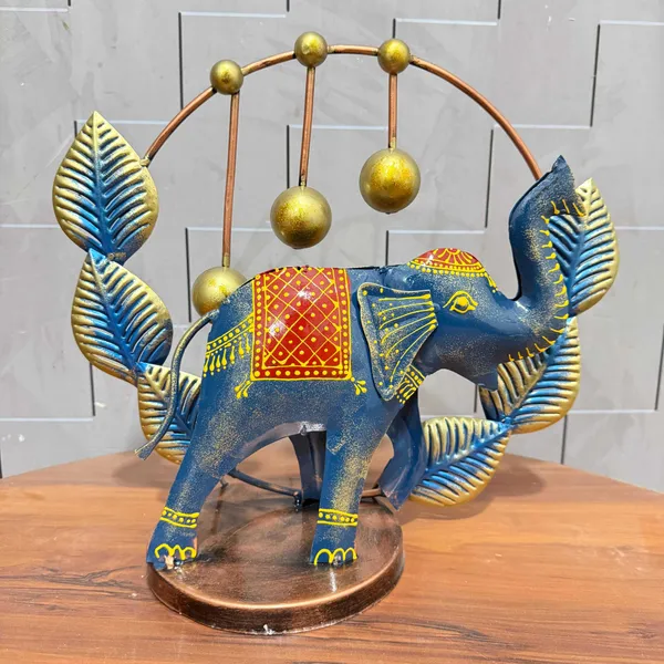 Handcrafted_Blue_Elephant_Decorative_Showpiece_With_Golden_Accents_And_Leaves