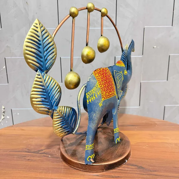 Handcrafted_Blue_Elephant_Decorative_Showpiece_With_Golden_Accents_And_Leaves