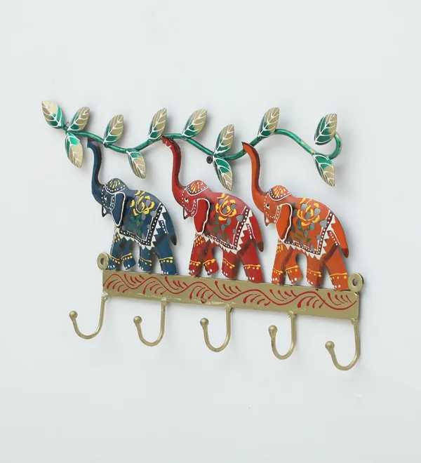 Decorative_Metal_Wall_Hanging_Key_Holder_With_Elephants_And_Tree_Design
