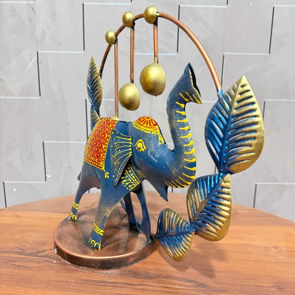 Handcrafted_Blue_Elephant_Decorative_Showpiece_With_Golden_Accents_And_Leaves