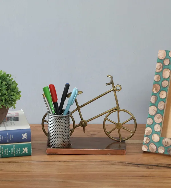 Vintage_Brass_Bicycle_Pen_Stand_With_Metal_Holder
