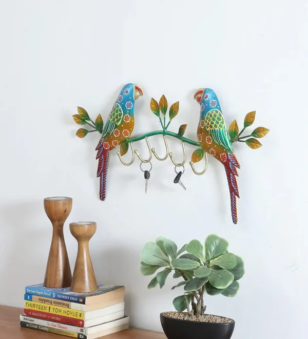 Decorative_Metal_Parrot_Wall_Hook_With_Leaf_Design_-_Key_Holder_And_Wall_Decor