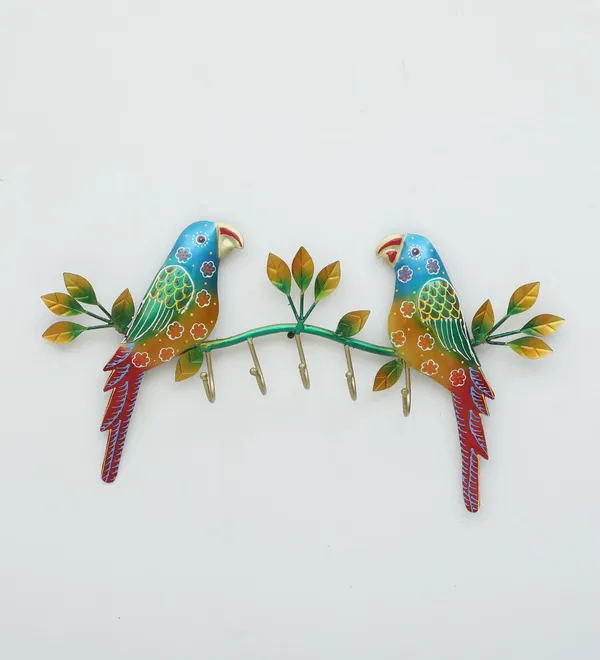 Decorative_Metal_Parrot_Wall_Hook_With_Leaf_Design_-_Key_Holder_And_Wall_Decor