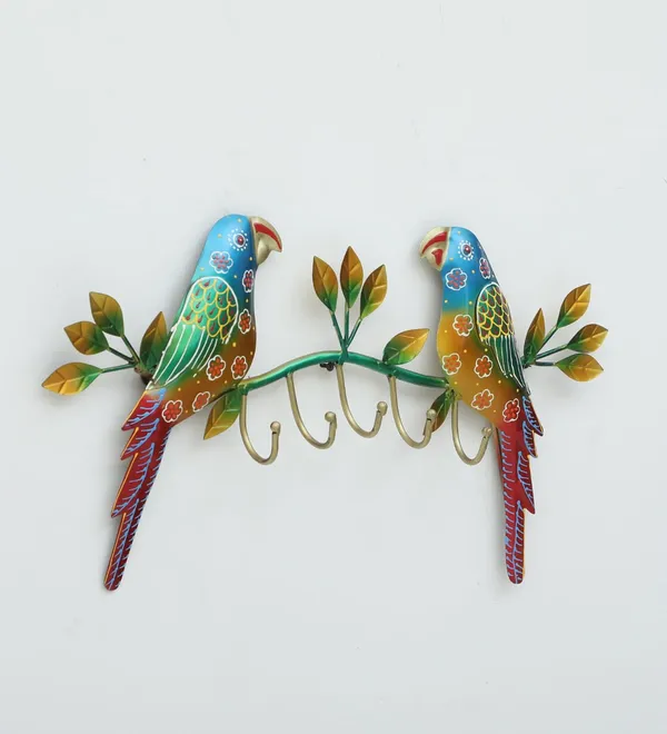 Decorative_Metal_Parrot_Wall_Hook_With_Leaf_Design_-_Key_Holder_And_Wall_Decor