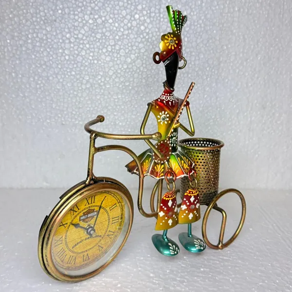 Vintage_Metal_Figurine_Bicycle_Clock_With_Pen_Holder_-_Decorative_Desk_Accessory