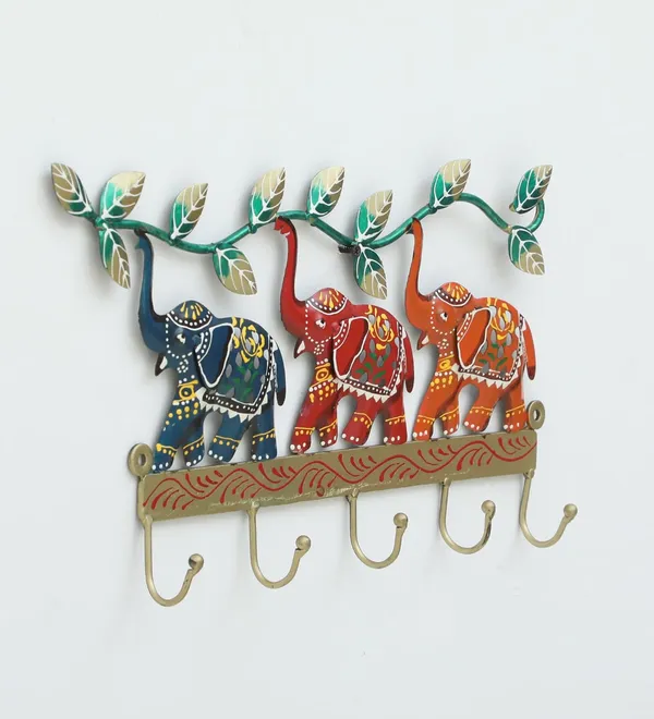 Decorative_Metal_Wall_Hanging_Key_Holder_With_Elephants_And_Tree_Design