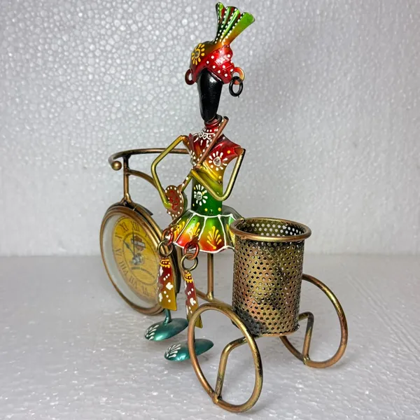 Vintage_Metal_Figurine_Bicycle_Clock_With_Pen_Holder_-_Decorative_Desk_Accessory