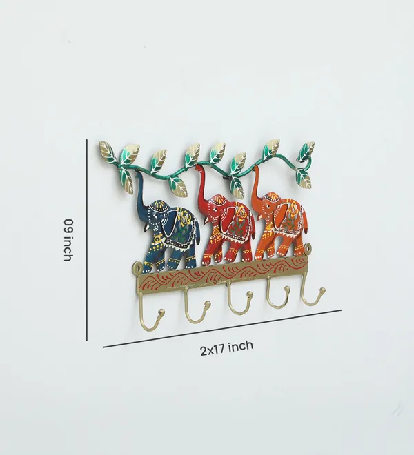 Decorative_Metal_Wall_Hanging_Key_Holder_With_Elephants_And_Tree_Design