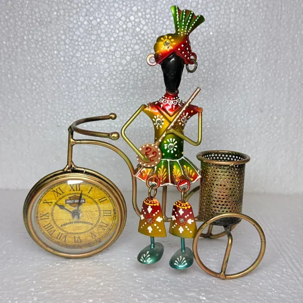Vintage_Metal_Figurine_Bicycle_Clock_With_Pen_Holder_-_Decorative_Desk_Accessory