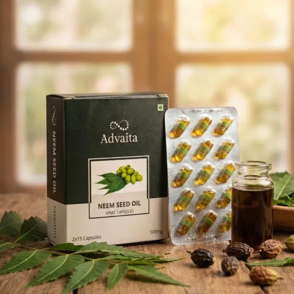 Advaita_Neem_Seed_Oil_Pure_Ayurvedic_Potency_500_Mg_Hpmc_Capsules