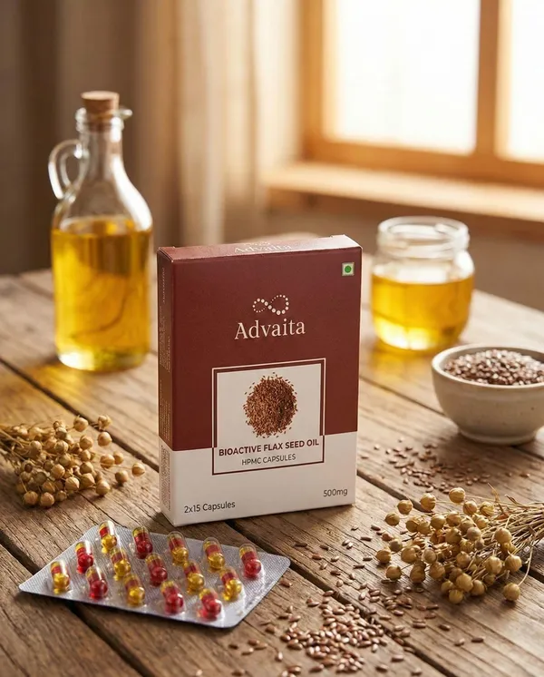 Advaita_Bioactive_Flax_Seed_Oil_Capsules_Omega_3_Nutrition_Heart_Wellness_Flax_Seed_Oil_500_Mg_Omega_3_Ala_Plant_Based_Hpmc_Skin_Joint_Support_2X15_Veg_Capsules