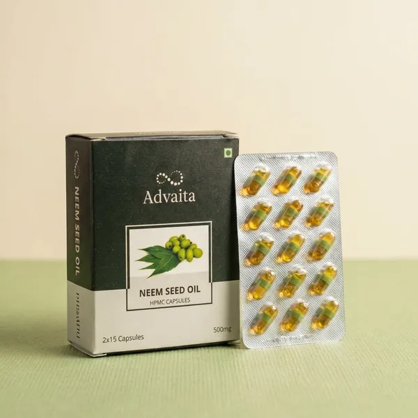 Advaita_Neem_Seed_Oil_Pure_Ayurvedic_Potency_500_Mg_Hpmc_Capsules