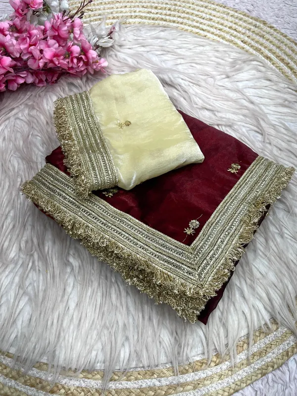 Fandy_sattin_Fabric_With_Beautiful_Sequence__butti__all_over__Saree_With_Rich_elegant_lace_on_either_sid