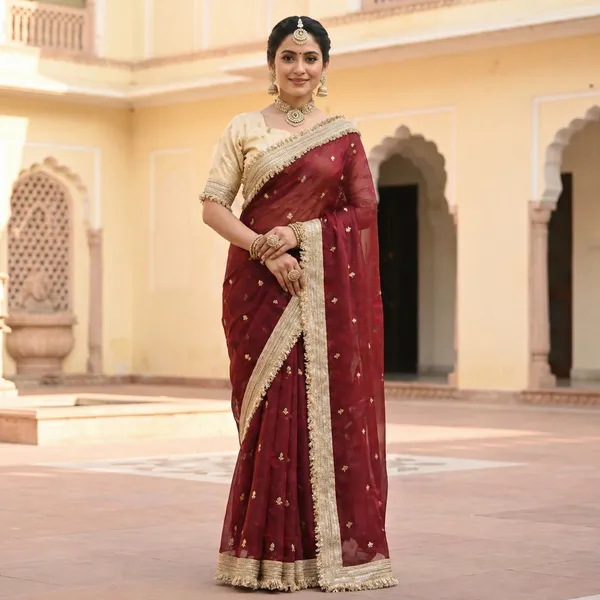 Fandy_sattin_Fabric_With_Beautiful_Sequence__butti__all_over__Saree_With_Rich_elegant_lace_on_either_sid
