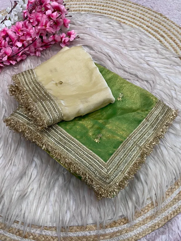 Fandy_sattin_Fabric_With_Beautiful_Sequence__butti__all_over__Saree_With_Rich_elegant_lace_on_either_side