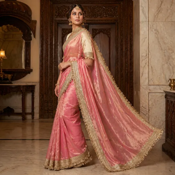 Fandy_sattin_Fabric_With_Beautiful_Sequence__butti__all_over__Saree_With_Rich_elegant_lace_on_either_side