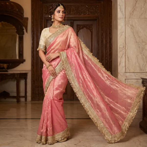 Fandy_sattin_Fabric_With_Beautiful_Sequence__butti__all_over__Saree_With_Rich_elegant_lace_on_either_side