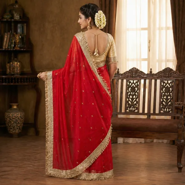 Fandy_sattin_Fabric_With_Beautiful_Sequence__butti__all_over__Saree_With_Rich_elegant_lace_on_either_side