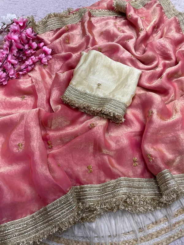 Fandy_sattin_Fabric_With_Beautiful_Sequence__butti__all_over__Saree_With_Rich_elegant_lace_on_either_side