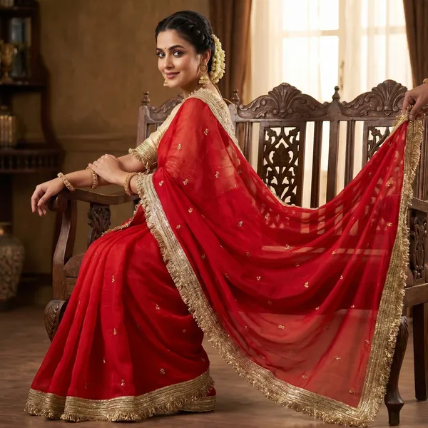 Fandy_sattin_Fabric_With_Beautiful_Sequence__butti__all_over__Saree_With_Rich_elegant_lace_on_either_side