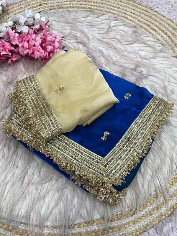 Fandy_sattin_Fabric_With_Beautiful_Sequence__butti__all_over__Saree_With_Rich_elegant_lace_on_either_side