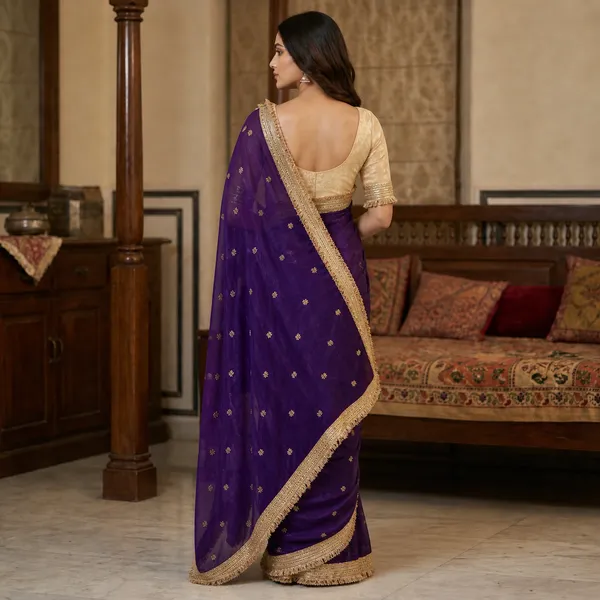 Fandy_sattin_Fabric_With_Beautiful_Sequence__butti__all_over__Saree_With_Rich_elegant_lace_on_either_side