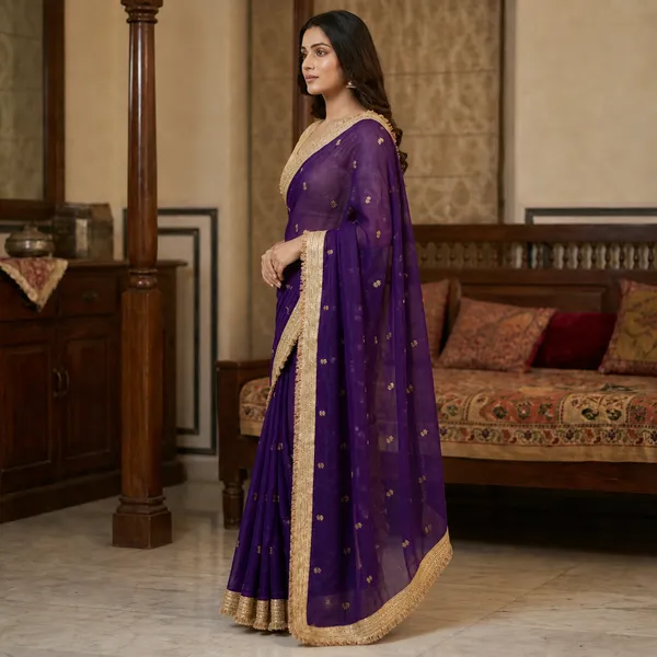 Fandy_sattin_Fabric_With_Beautiful_Sequence__butti__all_over__Saree_With_Rich_elegant_lace_on_either_side