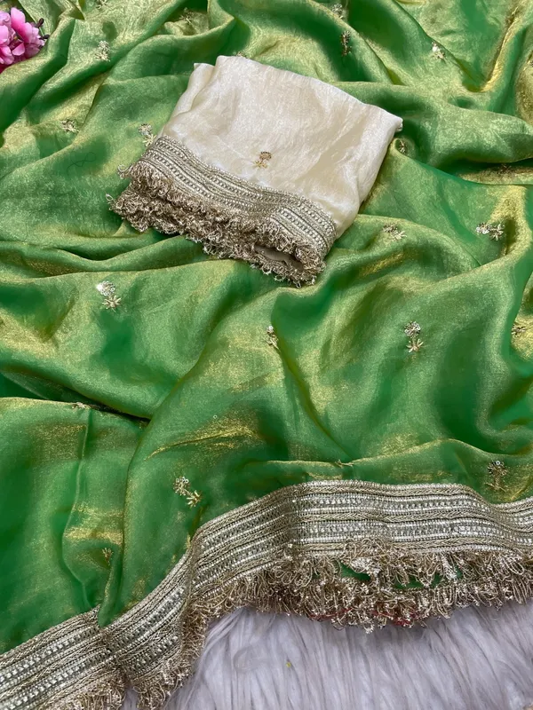 Fandy_sattin_Fabric_With_Beautiful_Sequence__butti__all_over__Saree_With_Rich_elegant_lace_on_either_side