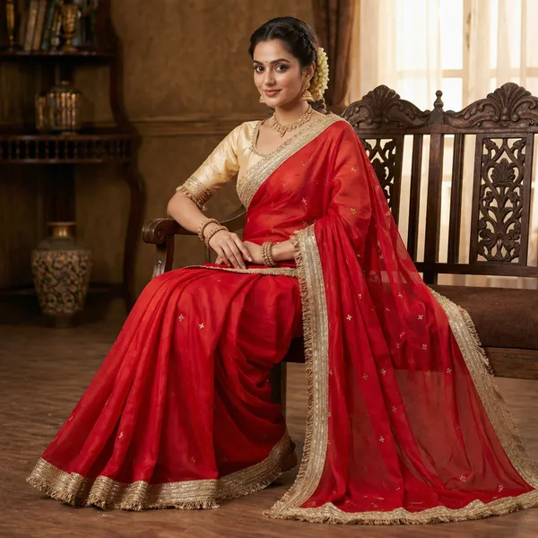 Fandy_sattin_Fabric_With_Beautiful_Sequence__butti__all_over__Saree_With_Rich_elegant_lace_on_either_side