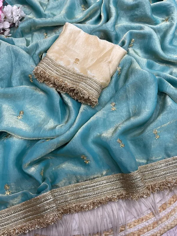 Fandy_sattin_Fabric_With_Beautiful_Sequence__butti__all_over__Saree_With_Rich_elegant_lace_on_either_side