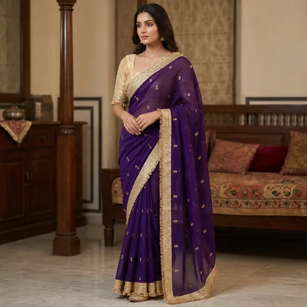 Fandy_sattin_Fabric_With_Beautiful_Sequence__butti__all_over__Saree_With_Rich_elegant_lace_on_either_side