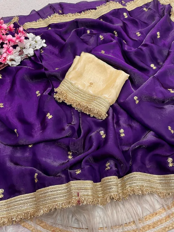 Fandy_sattin_Fabric_With_Beautiful_Sequence__butti__all_over__Saree_With_Rich_elegant_lace_on_either_side