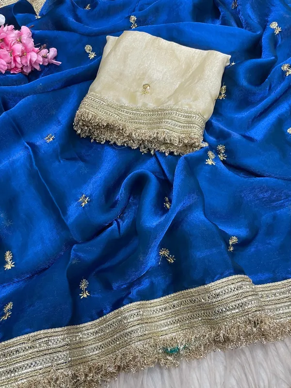 Fandy_sattin_Fabric_With_Beautiful_Sequence__butti__all_over__Saree_With_Rich_elegant_lace_on_either_side