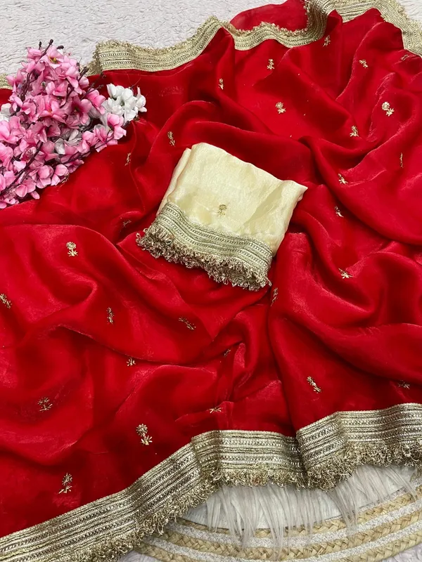 Fandy_sattin_Fabric_With_Beautiful_Sequence__butti__all_over__Saree_With_Rich_elegant_lace_on_either_side