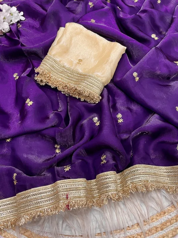 Fandy_sattin_Fabric_With_Beautiful_Sequence__butti__all_over__Saree_With_Rich_elegant_lace_on_either_side