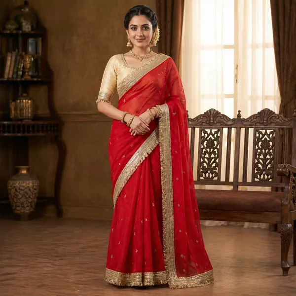 Fandy_sattin_Fabric_With_Beautiful_Sequence__butti__all_over__Saree_With_Rich_elegant_lace_on_either_side