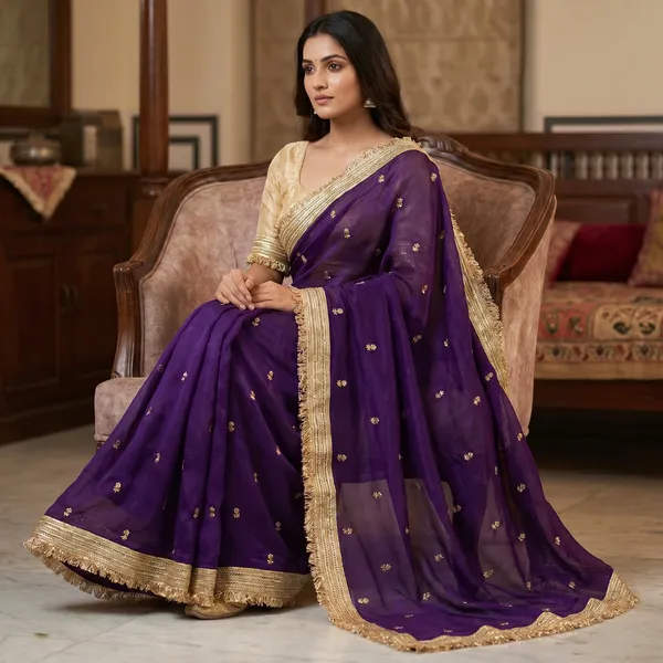 Fandy_sattin_Fabric_With_Beautiful_Sequence__butti__all_over__Saree_With_Rich_elegant_lace_on_either_side