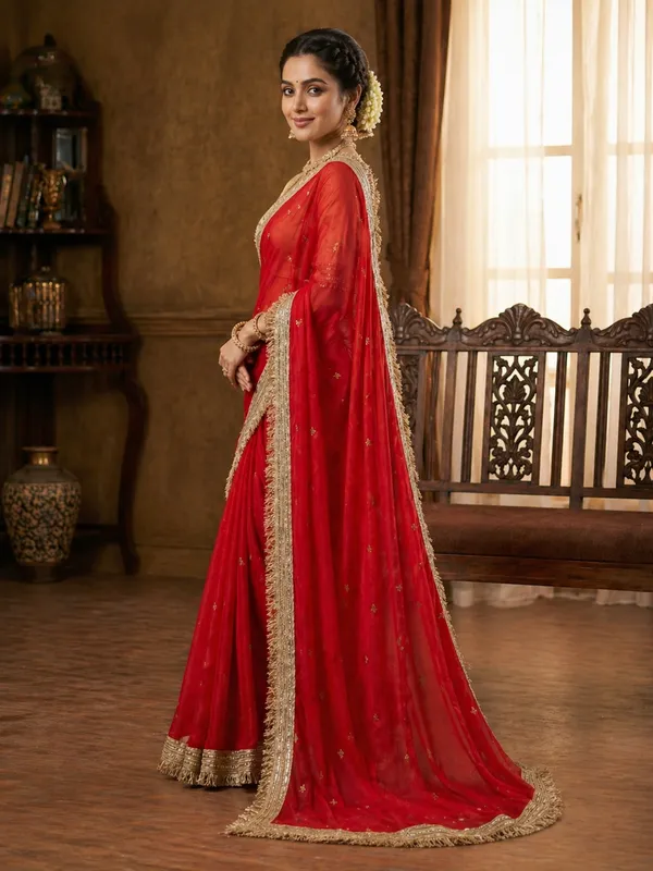 Fandy_sattin_Fabric_With_Beautiful_Sequence__butti__all_over__Saree_With_Rich_elegant_lace_on_either_side