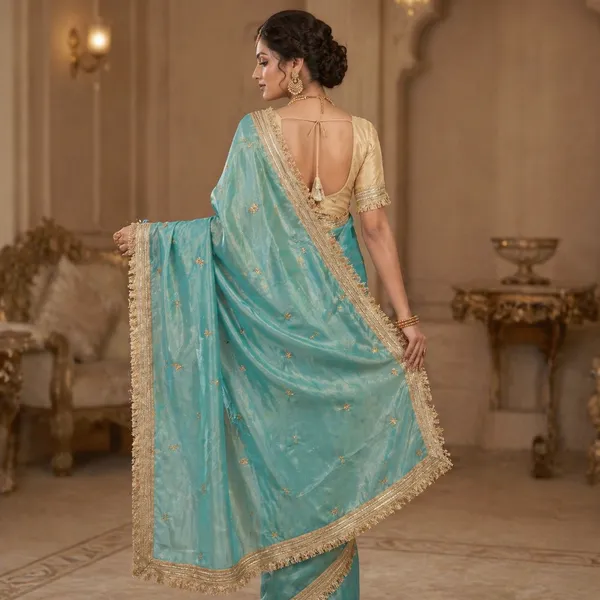 Fandy_sattin_Fabric_With_Beautiful_Sequence__butti__all_over__Saree_With_Rich_elegant_lace_on_either_side