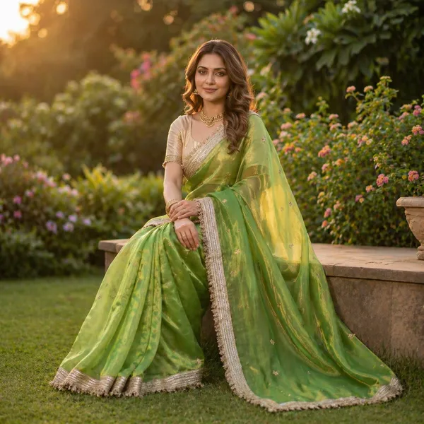 Fandy_sattin_Fabric_With_Beautiful_Sequence__butti__all_over__Saree_With_Rich_elegant_lace_on_either_side