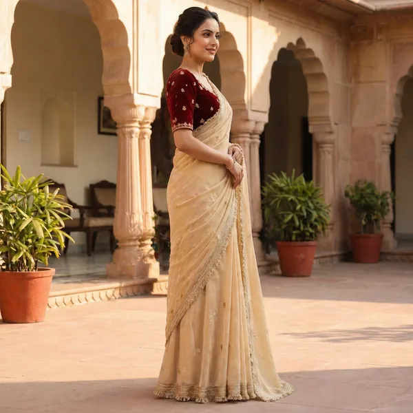 Fandy_sattin_Fabric_With_Beautiful_Sequence__butti__all_over__Saree_With_Rich_elegant_lace_on_either_side