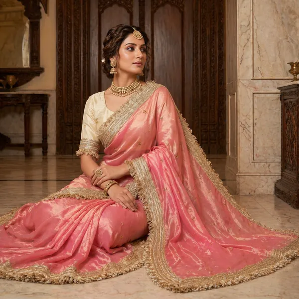 Fandy_sattin_Fabric_With_Beautiful_Sequence__butti__all_over__Saree_With_Rich_elegant_lace_on_either_side