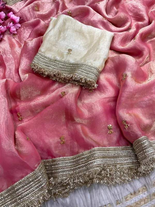Fandy_sattin_Fabric_With_Beautiful_Sequence__butti__all_over__Saree_With_Rich_elegant_lace_on_either_side