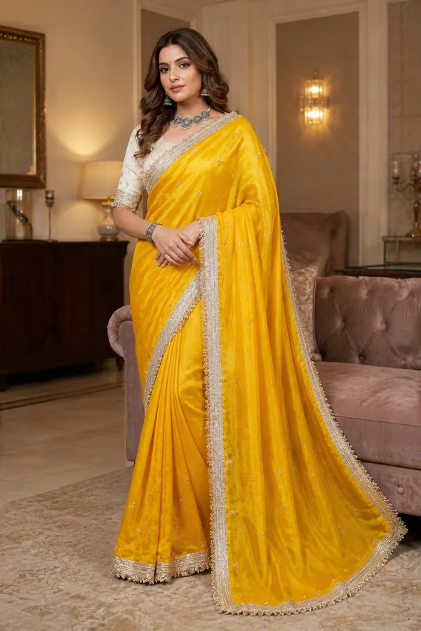 Fandy_sattin_Fabric_With_Beautiful_Sequence__butti__all_over__Saree_With_Rich_elegant_lace_on_either_side