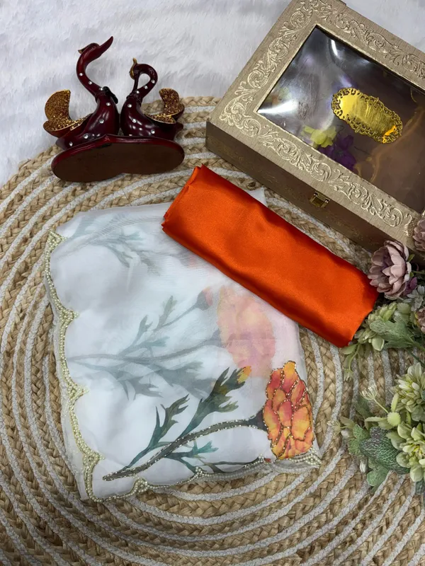 Havy_Soft_Taby_Silk_Fabric_With_Beutiful_Floral_Prints_With_Beads_And_Katdana_Handwork_In_Border