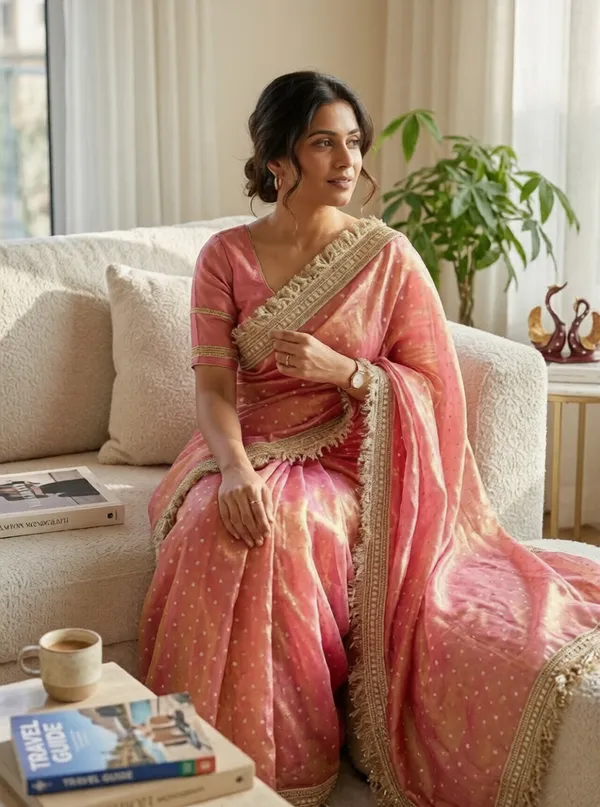 N*C_Moss__Fabric_With_Beautiful__Jari_butti__all_over__Saree_With_Rich_elegant_lace_on_either_side