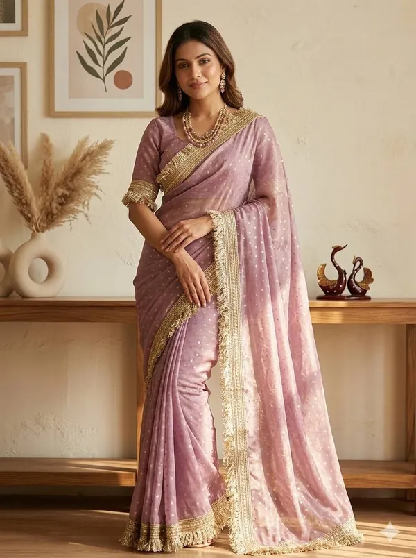 N*C_Moss__Fabric_With_Beautiful__Jari_butti__all_over__Saree_With_Rich_elegant_lace_on_either_side