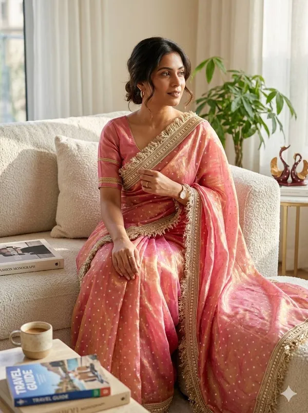 N*C_Moss__Fabric_With_Beautiful__Jari_butti__all_over__Saree_With_Rich_elegant_lace_on_either_side