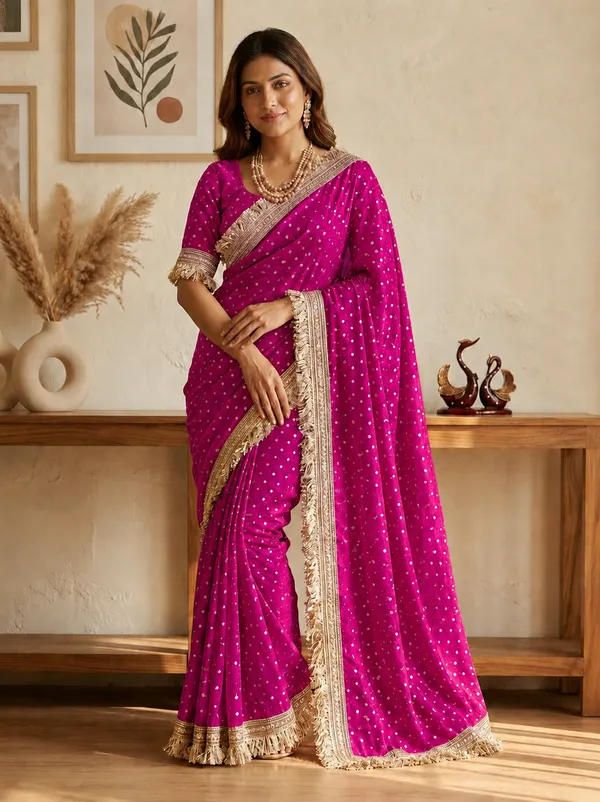 N*C_Moss__Fabric_With_Beautiful__Jari_butti__all_over__Saree_With_Rich_elegant_lace_on_either_side