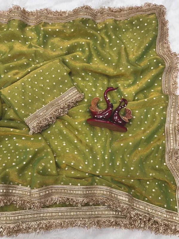 N*C_Moss__Fabric_With_Beautiful__Jari_butti__all_over__Saree_With_Rich_elegant_lace_on_either_side